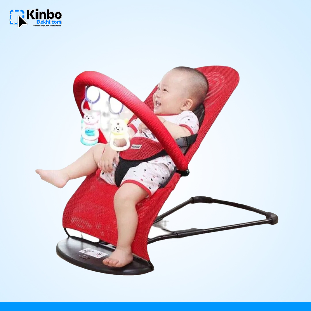 Baby Bouncer with Toys/ Adjustable baby bouncing rocking chair / Baby Rocking Chair with 3 toys / foldable soft baby bouncer for babies.