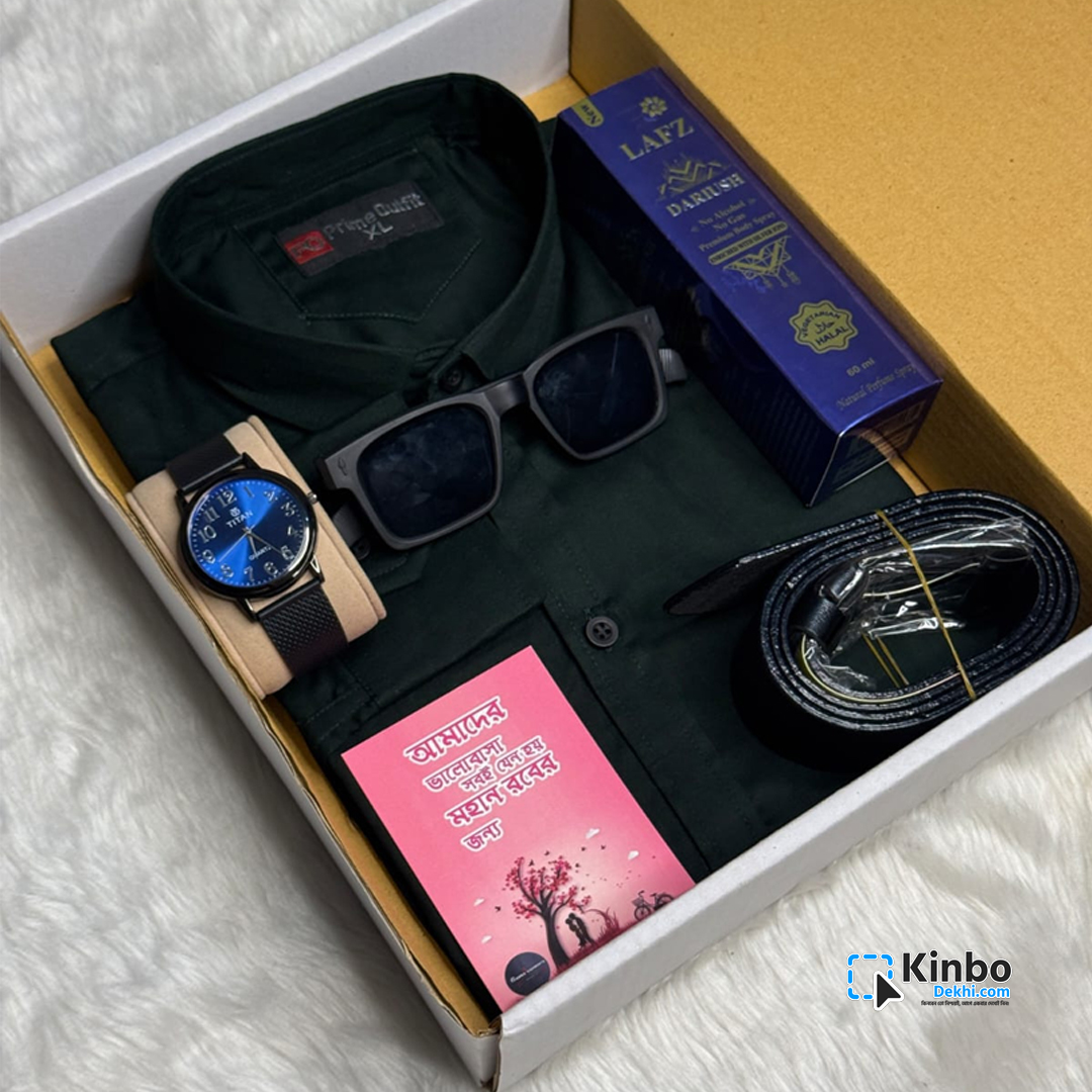 Men’s Premium Gift Combo Box (Shirt + Wallet + Watch + Perfume + Belt + Sunglass + Cart Box)
