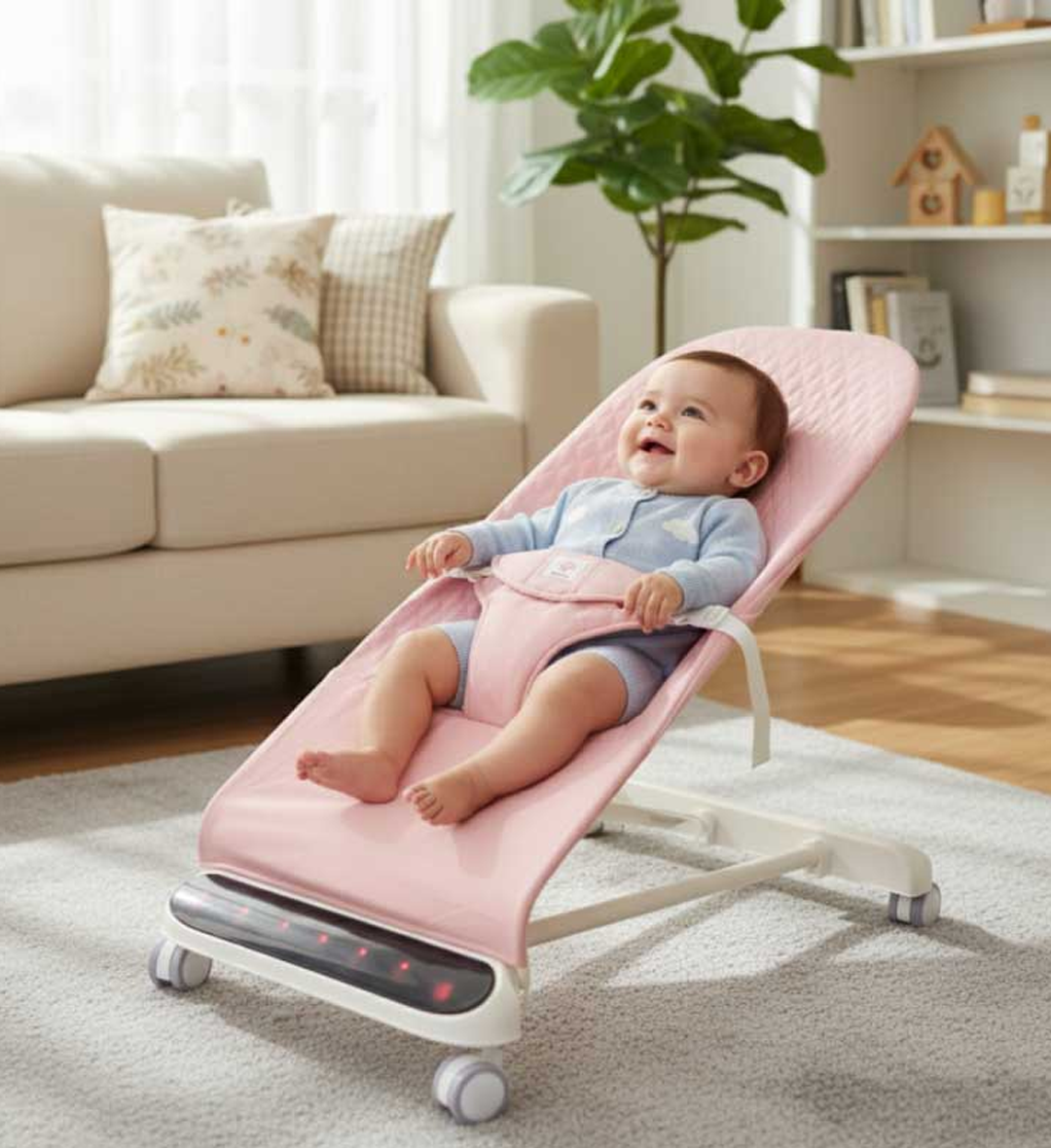 LED Baby Bouncer Rocker Chair – Automatic Swing Seat with Music & Safety Belt